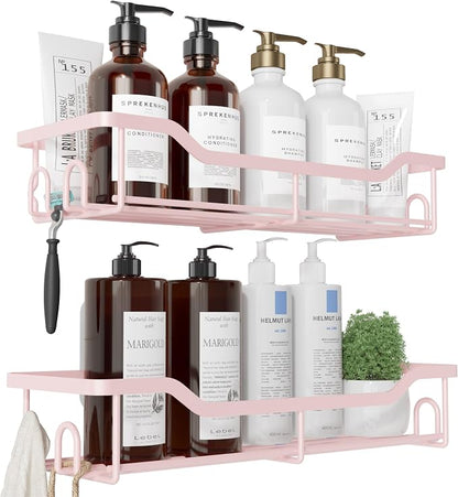 Kitsure Shower Caddy, Adhesive Shower Organizer, Large, Pink | Stainless Steel Shelf for Inside Shower, No Drill Bathroom Organizers and Storage, Home Decor Accessories