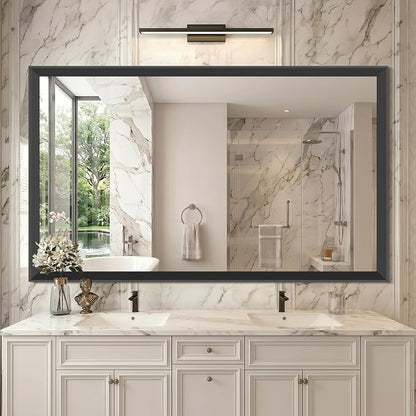 DESBING Large Bathroom Mirror for Over Sink, 60” x 36” Black Rectangle Bathroom Mirrors for Double Vanity, Metal Ribbed Textured Framed Wall Mirror for Bathroom, Living Room, Bedroom,Dressing Room