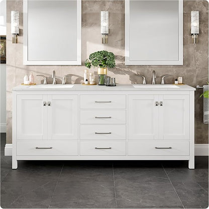 Eviva Aberdeen 78 in. White Double Sink Bath Vanity with Carrara Quartz Top and Undermount Porcelain Sinks