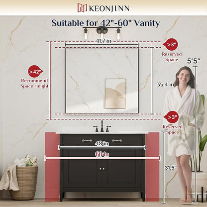 Keonjinn 42x36 Inch Gold Bathroom Mirror for Over Sink, Rectangular | HD Tempered Glass, Vanity Mirror, Brushed Framed, Square Corner, Modern Farmhouse, Wall Mounted Mirrors, Aluminum Alloy
