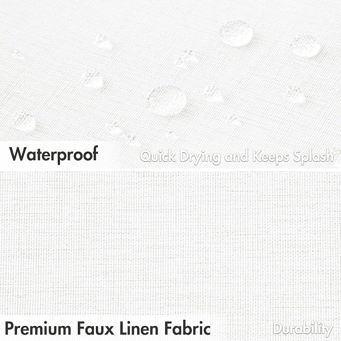 MIULEE Linen Fabric Shower Curtain White W60*L72 10 Metal Hooks | Washable, Modern, Heavy Duty, Curtain Set, Waterproof Neutral Thick Cloth Shower Curtains, Bathroom Bathtub