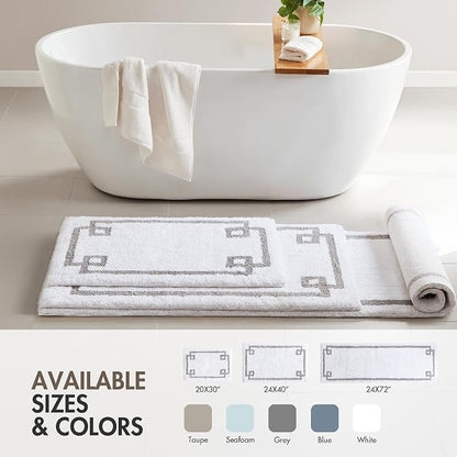 Madison Park Evan 100% Cotton Bath Rug Plush Absorbent, 20" x 30", White | Non-slip Backing, OEKO TEX, Luxurious Tufted Plush Bath Mat for Bathroom, Quick Dry, Spa Design Decorative for Shower Room