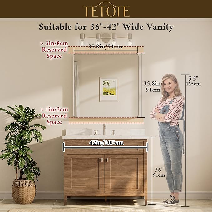 TETOTE Black Framed Mirrors for Bathroom, 36 x 36 Inch Modern Wall Mounted Square Matte Frame Decorative Vanity Mirror for Living Room Entryway