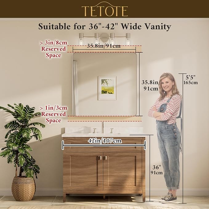 Brushed Nickel Mirror 36 x 36 Inch for Bathroom Over Sink Metal Framed Mirror Modern Farmhouse for Living Room Entryway(Horizontal/Vertical)