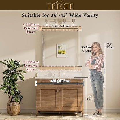 TETOTE 36 x 36 Inch Gold Mirror for Bathroom, Brushed Brass Wall Mirrors Metal Frame Square Modern Shatterproof Decorative Vanity Mirror for Living Room Entryway