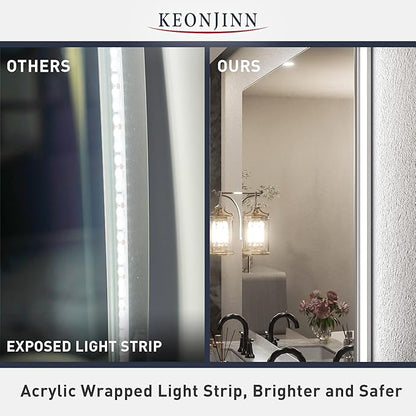 Keonjinn LED Mirror for Bathroom 72 x 30 Inch, Backlit Mirror Bathroom Oversize, Stepless Dimmable Wall Mirrors with Anti-Fog, CRI90+ HD Tempered Glass, Horizontal/Vertical Mounting for Vanity
