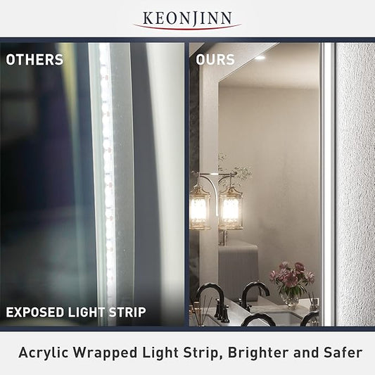 Keonjinn LED Mirror for Bathroom 72 x 30 Inch, Backlit Mirror Bathroom Oversize, Stepless Dimmable Wall Mirrors with Anti-Fog, CRI90+ HD Tempered Glass, Horizontal/Vertical Mounting for Vanity