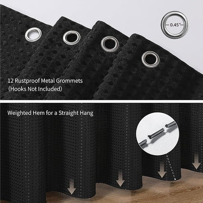 Black 256GSM Waffle Weave Shower Curtain, 72"x84" | Extra Long with Weighted Hem & Rustproof Grommets-Water-Repellent Polyester, Hotel Spa Style for Bathroom,RV,Apartment