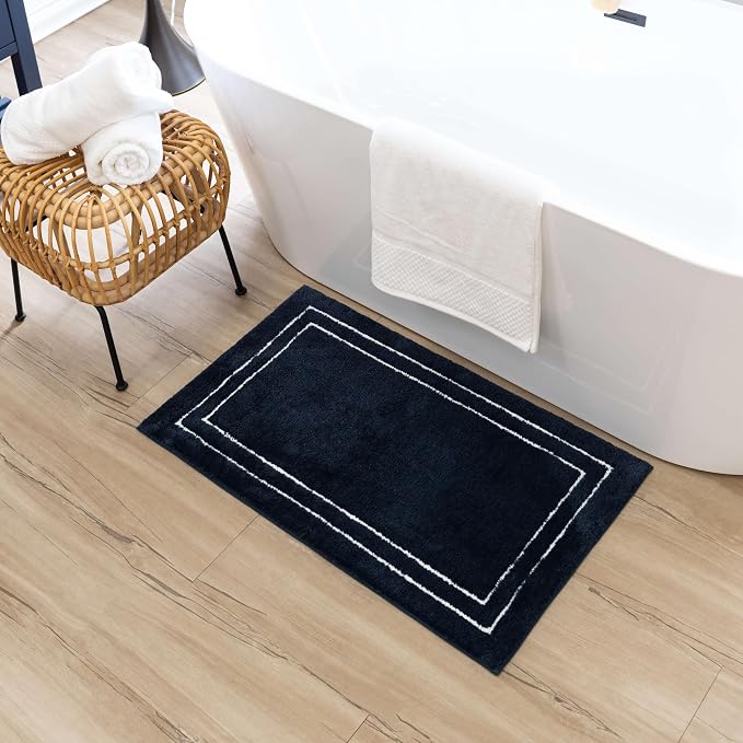 Mohawk Home Corona Casual Geometric Navy Blue 1' 5" X 2' Machine Washable Bath Mat Perfect for Bathroom