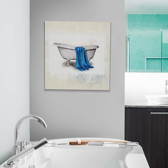 Renditions Gallery Watercolor Vintage Bathtub Bathroom Décor Gallery Wrapped Canvas Wall Art, 12x12,