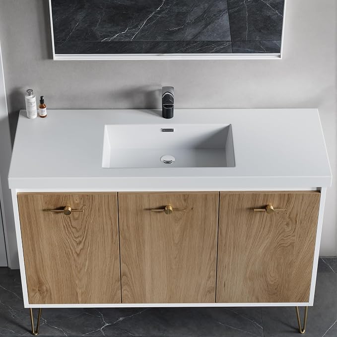 Dowell 48" Bathroom Sink,Single Bowl Vanity Basin,Rectangular Drop-In Bathroom Sink with Overflow,White-000 4818BPS