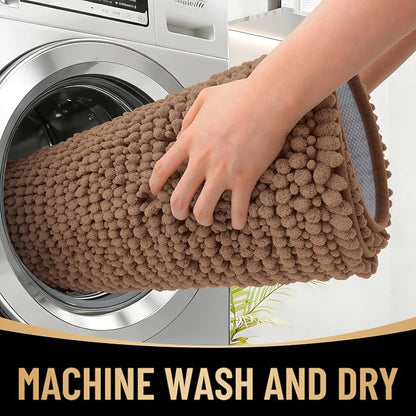 OLANLY Thick Chenille Bathroom Runner Rugs 47x20, Absorbent Bath Mat, Mocha | Soft Bath Rugs, Rubber Backing, Machine Wash Dry, Bath Mats for Bathroom, Tub and Shower, Home Decor Accessories