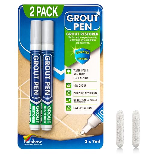 Grout Pen Light Grey Tile Grout Paint Marker - 2 Pack w/Extra Tips (7mL) | Waterproof Grout Refresh Restorer for Kitchen & Bathroom, Tile Grout Colorant and Sealer Pens - Narrow Tip 5mm - Light Grey