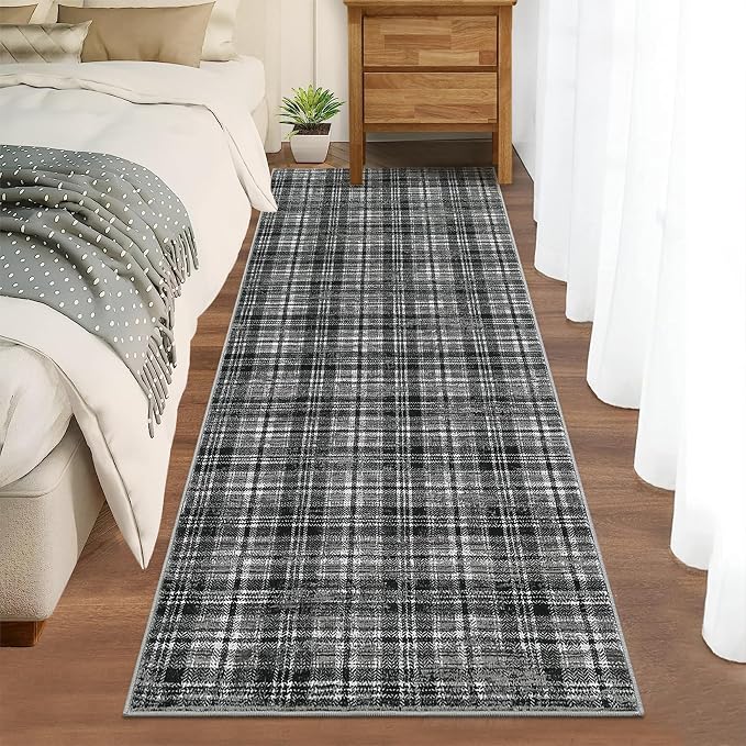 Washable Runner Rug 2x8 Runners for Hallways Non Slip Bath Mat Modern Soft Bedroom Rug Farmhouse Kitchen Rugs Entryway Rugs Stain Resistant Carpet for Laundry 2'x8' Black/Grey