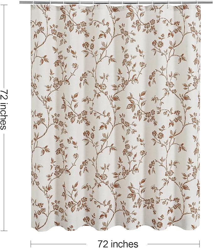 MitoVilla Brown Cotton Floral Shower Curtain for Bathroom, 72 x 72 | Brown BoHo Cottagecore Spring Shower Curtains, Modern Farmhouse Country Plant Leaves Bathroom Décor, 72 x 72