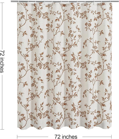 MitoVilla Brown Cotton Floral Shower Curtain for Bathroom, 72 x 72 | Brown BoHo Cottagecore Spring Shower Curtains, Modern Farmhouse Country Plant Leaves Bathroom Décor, 72 x 72