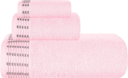 Ultra Soft 3 Pack Cotton Towel Set, Contains a Bath Towels 28x55 inch, a Hand Towels 16x24 inch & a Wash Coths 12x12 inch, Ideal Everyday use, Compact & Lightweight - Pink