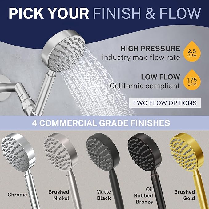 HammerHead Showers® Solid Metal Handheld Shower Head with Hose and Brass Holder - BRUSHED GOLD - 2.5 GPM High Pressure Shower Heads with Adjustable Shower Wand Bracket - 6ft Flexible Extension