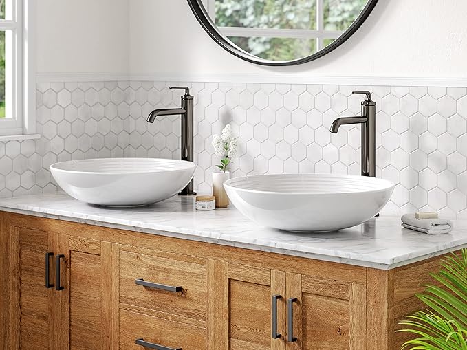 KRAUS Ramus Single Handle Vessel Sink Bathroom Faucet with Pop-Up Drain in Matte Black, KVF-1220MB-2PK