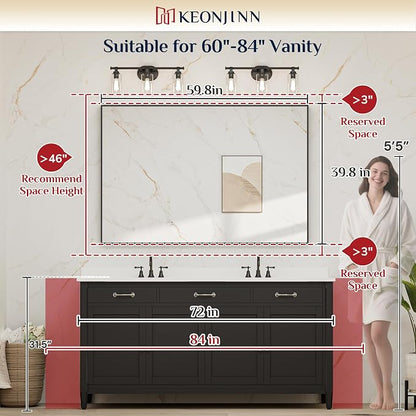 Keonjinn 60x40 Inch Gold Bathroom Mirror for Over Sink, Rectangular | HD Tempered Glass, Vanity Mirror, Brushed Framed, Square Corner, Modern Farmhouse, Wall Mounted Mirrors, Aluminum Alloy