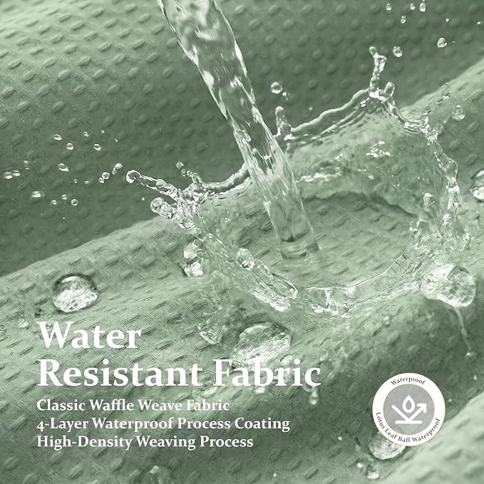 Stall Waffle Shower Curtain 256 GSM Heavy Fabric 48x72 Sage Green | 48 Inch Wide, Thick Cloth, Weighted Hem, Water Repellent, Hotel Luxury Polyester Shower Curtain Set for Bathroom 8 Hooks