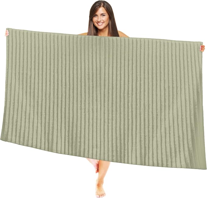 Elegant Comfort 100% Turkish Cotton Corduroy Ribbed Luxury Jumbo Bath Towel Ultra Soft - 35 x 70 Inch - Luxury Spa Premium Hotel Quality Highly Absorbent and Quick Dry Large Bath Towel, Mint Green