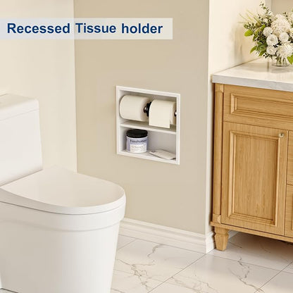 Neodrain White Recessed Toilet Paper Holder,Double Layer Wet Tissue Holder | Space-Saving Wall Niche Cabinet Storage, Rustproof & Durable,For Bathroom, Kitchen & Vanity