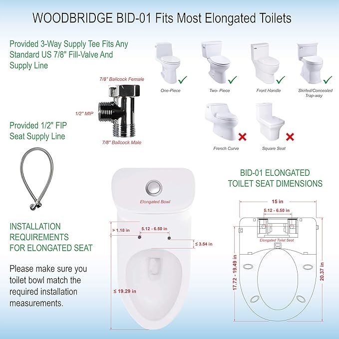 WOODBRIDGE BID-01 Smart Toilet Seat, White