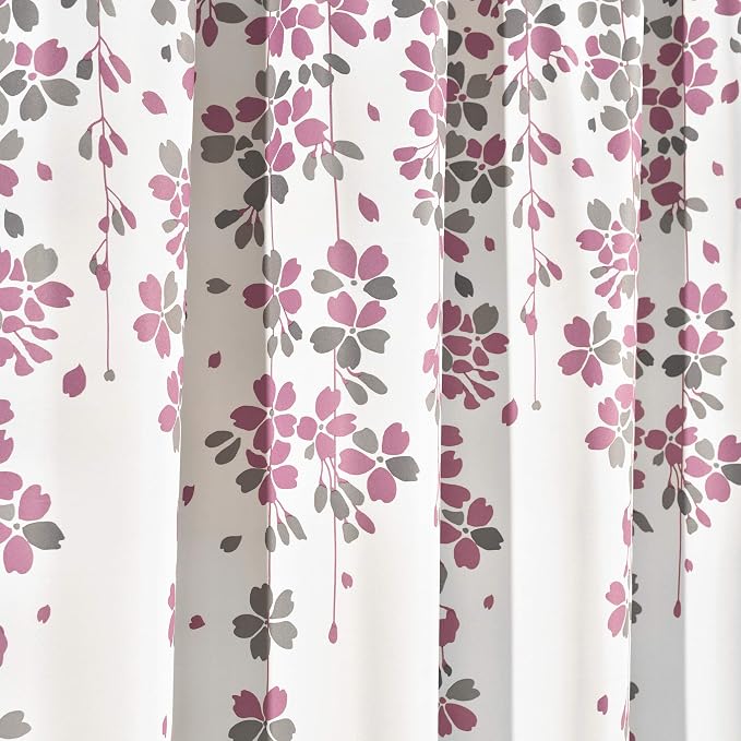 Lush Decor Weeping Flower Light Filtering Window Curtain Panels, Pair, 52"W x 63"L + 2" Header, Purple & Gray- Charming Modern Floral Curtains for Living Room, Dining Room, & Bedroom