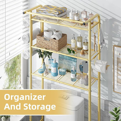Simple Trending 3 Tier Over The Toilet Rack, Shelf Bathroom, Bathroom Stand Organizer Space Saver, Gold