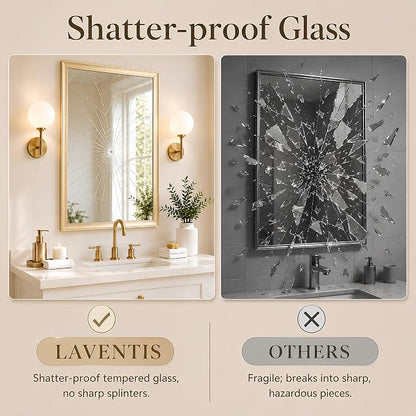 2 Pack 24x36 Inch Brushed Gold Bathroom Mirrors for Over Sink | Curved Aluminum Frame Rectangle Vanity Mirror Set for Double Sink, HD Tempered Glass, Anti-Rust, Horizontal or Vertical