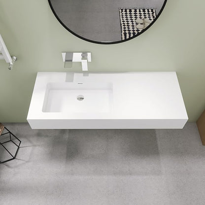 SJ STAR&JANE 47" x 19" Solid Surface Bathroom Single Vessel Sink, Wall Mounted Sink, Stone Resin Countertop With Single Bowl in Matte White Floating Vanity Sink Durable Modern Design