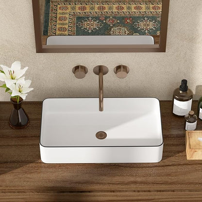 Bathroom Vessel Sink 24x14 inch Above Counter Rectangular White Ceramic Countertop Vessel Sink for Cabinet Lavatory Vanity 24" x 14"