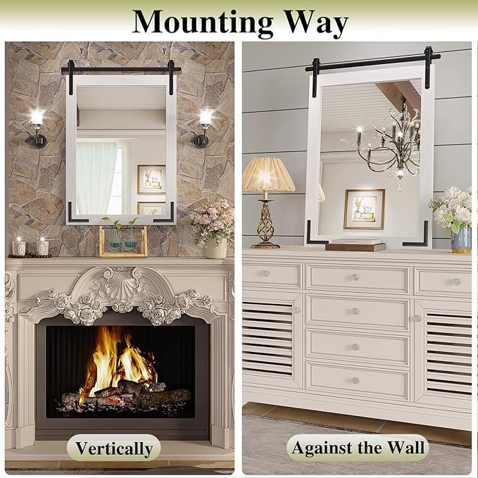 Farmhouse Bathroom Mirror, 40x30 Inch White Vanity Mirror for Wall, Wood Framed Rustic Mirror Rectangular Wall Decor Mirrors for Entryway Living Room Bedroom