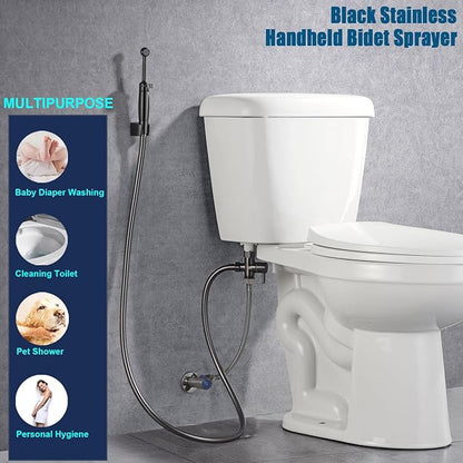 SonTiy Handheld Bidet Toilet Sprayer Gunmetal, Cloth Diaper Sprayer Bathroom Hand Held Jet Spray Bidet Attachment for Toilet with Adjustable Pressure Control, Solid Brass, 7.2" Bidet Wand