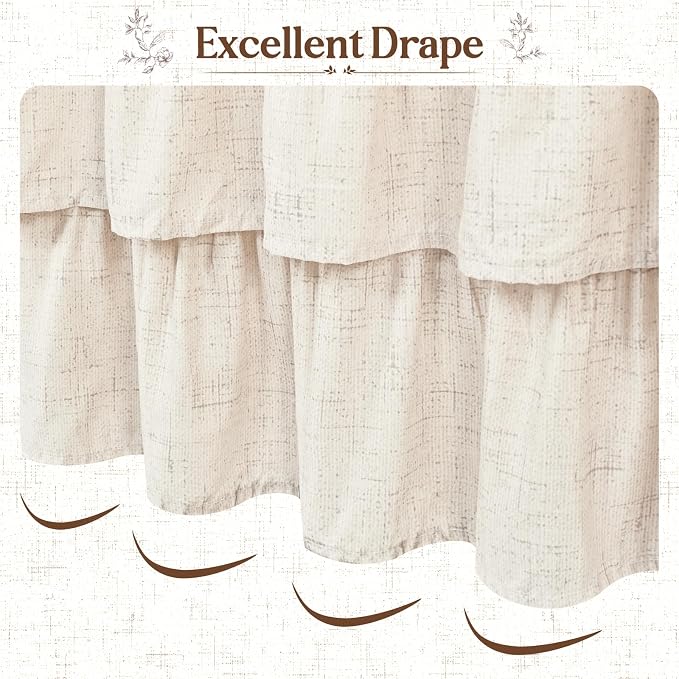 Yinhua Long Farmhouse Shower Curtains for Bathroom with Ruffle, 72" Wx78 L | Ruffle Design, Vintage Rustic Boho, Washable Waterproof Shower Curtain for Bathroom Bathtub, 12 Metal Hooks