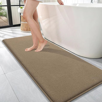 OLANLY Memory Foam Bathroom Runner Rug 47x17, Absorbent Long Bath Mat, Tan | Soft Quick Dry Bath Rugs, Non-Slip Carpet, Machine Washable Mat for Bathroom Floor, Tub and Shower, Home Decor Accessories