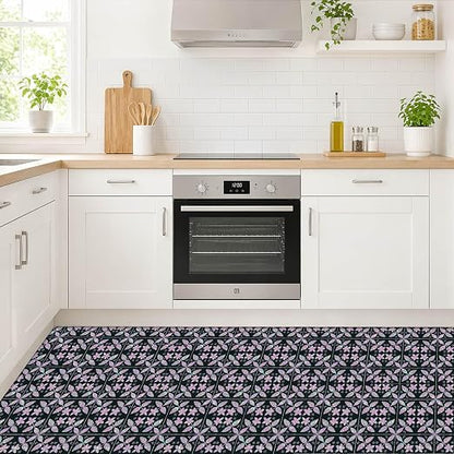 Purple Sparkle Floral Peel and Stick Floor Tiles 12x12 Inch 10PCS | Purple Printed Sparkle Floral self adhesive PVC vinyl tiles for kitchen bathroom entryway and indoor home decor