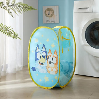 Bluey Pop-Up Hamper with Carry Handles – 21" x 13.5", Bluey and Bingo Design, Lightweight & Collapsible Laundry Basket for Kids’ Bedroom, Bathroom, or Playroom