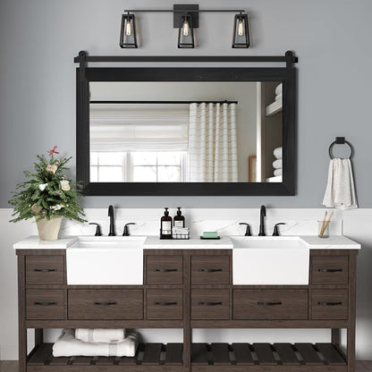 COGOOD Farmhouse Bathroom Mirrors for Over Sink - 30 x 41 Black | Rustic Barn Door Wood Framed Vanity Mirror for Entryway, Living Room, Bedroom, Dresser Wall Decor