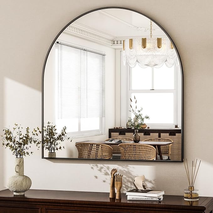HARRITPURE 26"x28" Arched Bathroom Mirror Wall Mounted Black Arch Mirror | Vanity Aluminum Alloy Frame Arch Wall Mirror for Living Room, Bedroom, Entryway