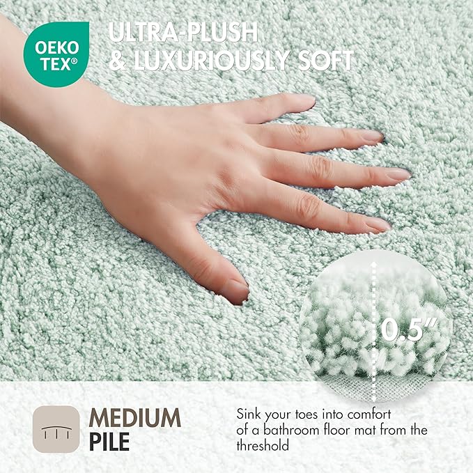 Madison Park Evan 100% Cotton Bath Rug Plush Absorbent, 20" x 30", Seafoam | Non-slip Backing, OEKO TEX, Luxurious Tufted Plush Bath Mat for Bathroom, Quick Dry, Spa Design Decorative for Shower Room