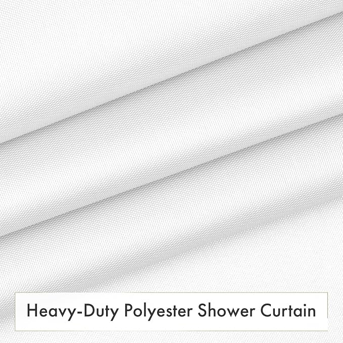 Long Shower Curtain Liner Washable 72x80 Inches, White Shower Liner Fabric with 2 Bottom Stones, Waterproof 2-in-1 Shower Curtain and Liner, 12 Grommet Holes, 120 GSM, White