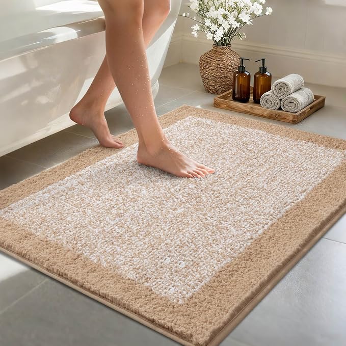 48x32 Large Bathroom Rugs Washable Non Slip, Beige Bath Mat for Bathroom Floor Tub, Soft Absorbent Quick Dry Mats for Shower, Bathtub,Home Decor