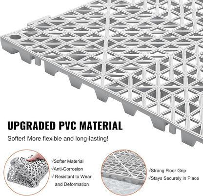 VEVOR Modular Interlocking Cushion, 12 Pack 12" x 12" Splicing Drainage Mats, Soft PVC Interlocking Drainage Floor Tiles, Non-Slip Drainage Holes for Restroom, Bathroom, Kitchen, Pool, Wet Areas, Gray