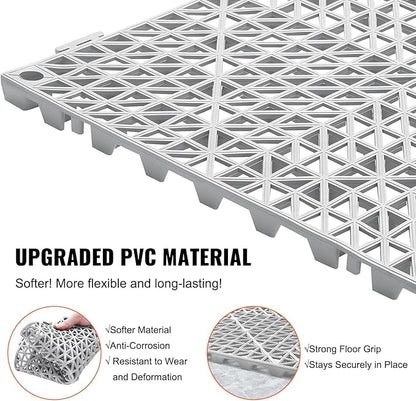 VEVOR Interlocking Tile 55PCS, Drainage Tiles 12" x 12" Splicing, Soft PVC Interlocking Drainage Floor Tiles, Non-Slip Drainage Holes for Restroom, Bathroom, Kitchen, Pool, Wet Areas, Grey