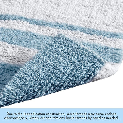 Madison Park Reversible Spa Rug 100%-Cotton Striped Ultra Soft Water Fast Bath Non-Slip Absorbent Quick Dry Mats for Tub, Shower Room, and Bathroom, 20"x30", Blue (MP72-6210) (Pack of 2)