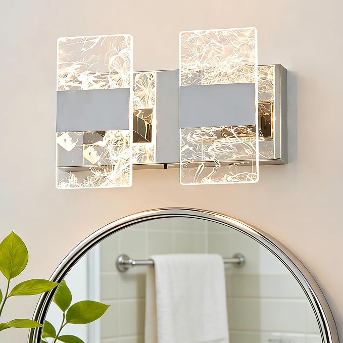 Modern LED Bathroom Light Fixtures Dimmable 2-Light Chrome Vanity Light | 5CCT Adjustable Lighting, Smoked Acrylic LED Vanity Lights, Wall Sconces for Bathroom, Dimmable 6000K
