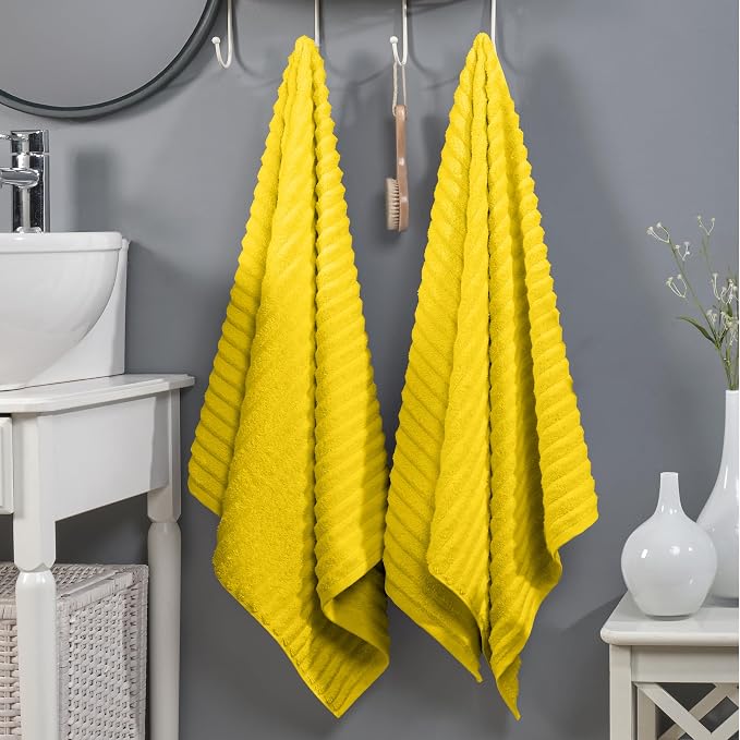Elegant Comfort 100% Turkish Cotton Corduroy Ribbed Luxury Soft 2 Pack Bath Towels 27 x 54 Inch - Ultra Plush, Absorbent, Quick Dry, Hotel Spa Quality Towels for Bathroom Essentials, Yellow