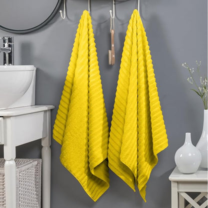Elegant Comfort 100% Turkish Cotton Corduroy Ribbed Luxury Soft 2 Pack Bath Towels 27 x 54 Inch - Ultra Plush, Absorbent, Quick Dry, Hotel Spa Quality Towels for Bathroom Essentials, Yellow